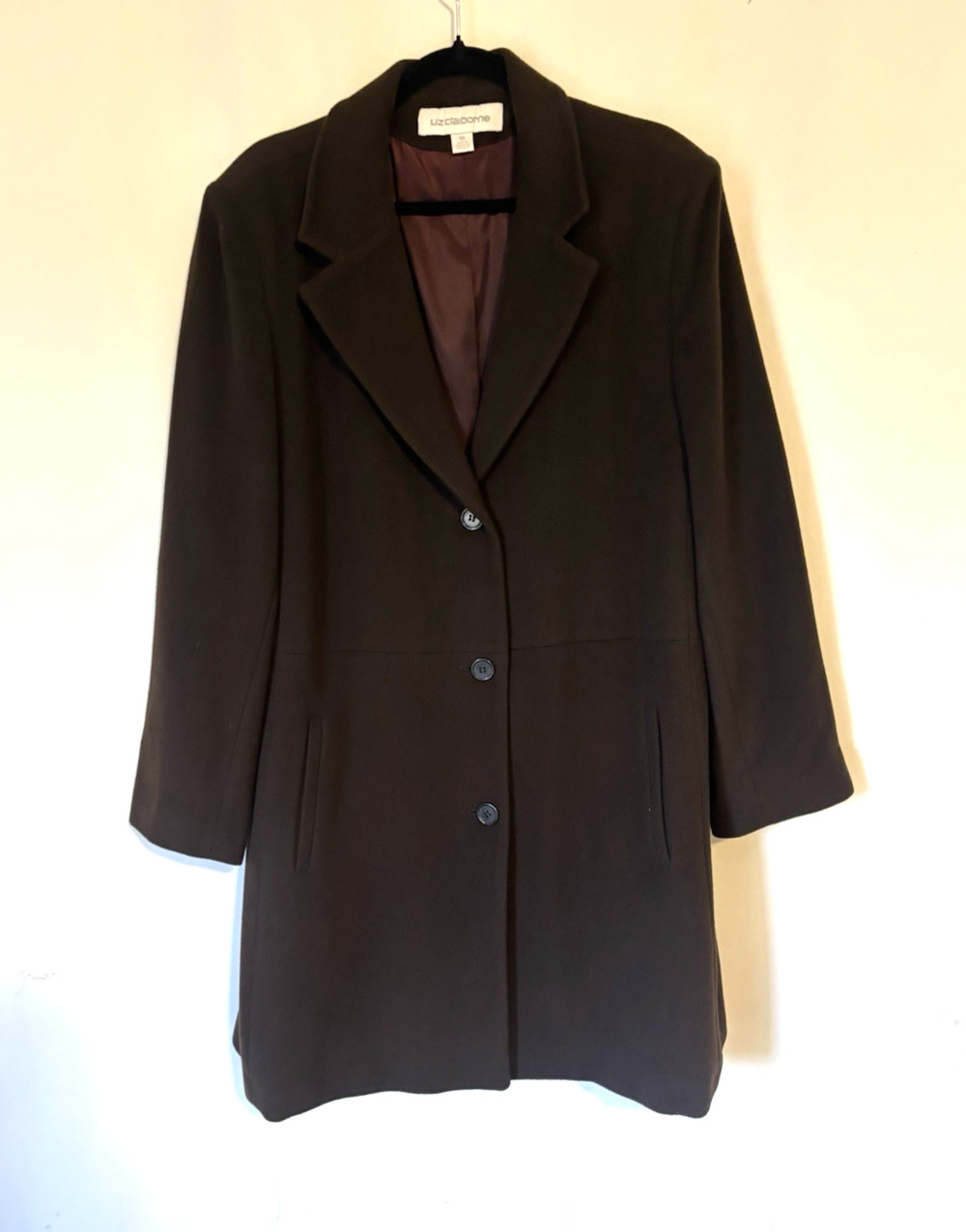 Vtg Liz Claiborne Coat 18 Womens Brown Wool Cashmere Buttons Excellent